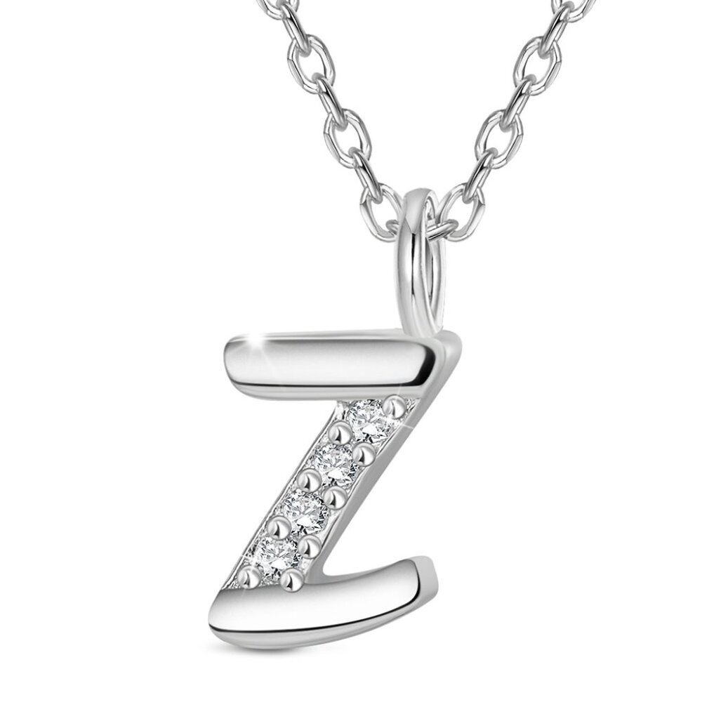 SHEGRACE 925 Sterling Silver Initial Letter Z Pendant Necklace W Cubic Zirconia